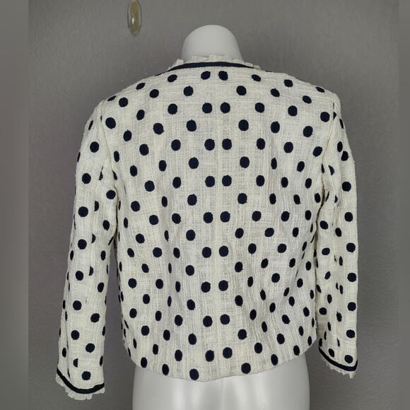 J. CREW Jacket in Polka Dot Textured Tweed Blazer Size 0 White Navy - Picture 5 of 16